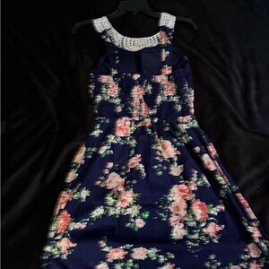 No Boundaries Navy and Pink Floral Kids Dress